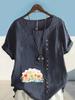 Women's Fashion Rainbow Flower Clusters Printing Shot Sleeve T-shirt Loose Cotton Shirt Casual Loose Summer Blouse Tops Plus Size