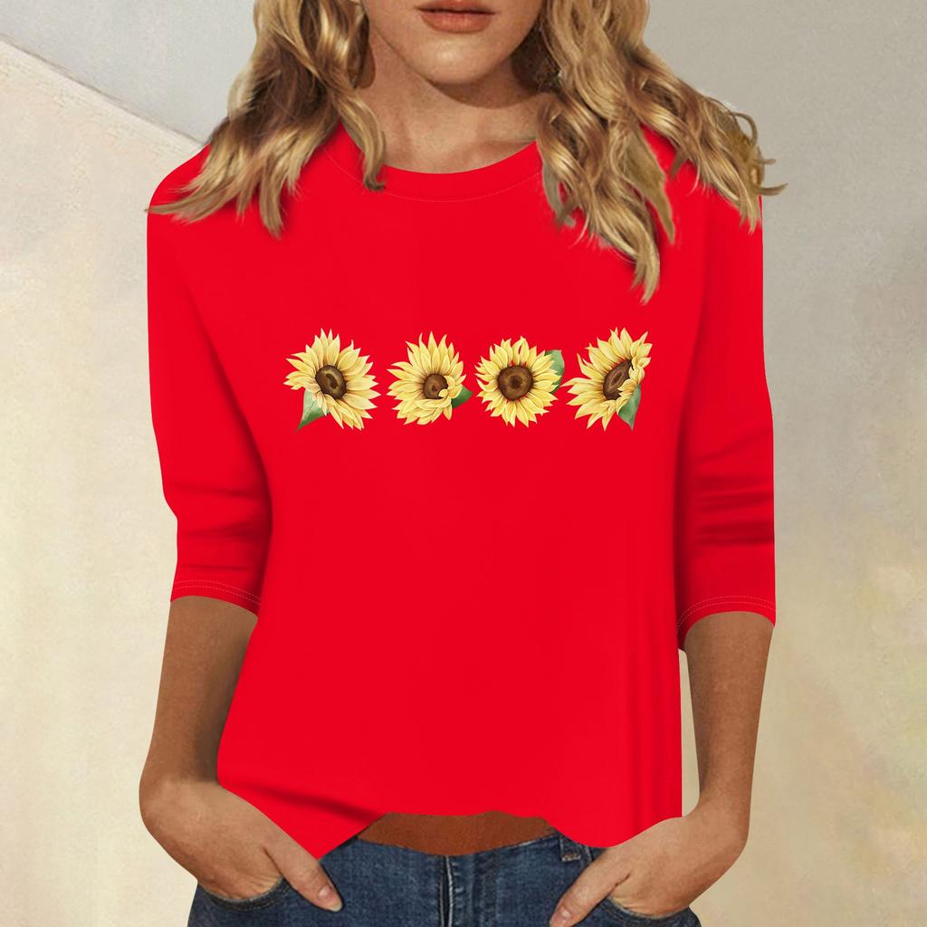 Women's Fashion Casual  Printed Seven Sleeve Round Neck Top