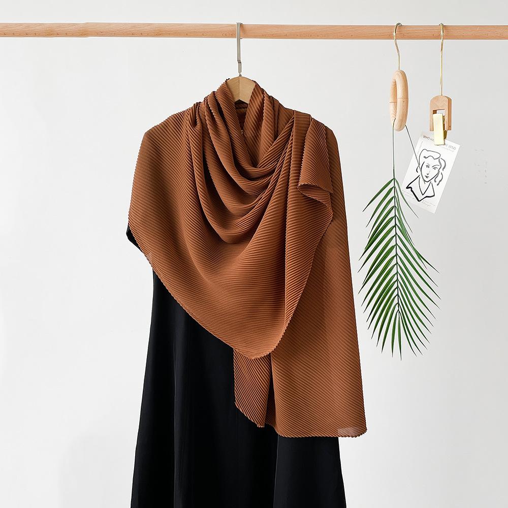 Длинный плиссированный шелковый шарф из искусственного шелка, большой квадратный шарф, однотонный, имитация хлопка и льна, шарф-обертка, платок на голову