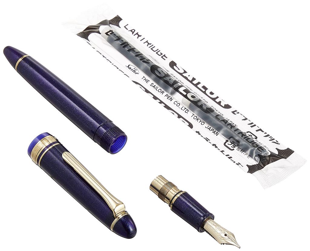 Перьевая ручка Sailor Profit с отделкой из светло-золотого золота, сияющая, синяя, жирная 11-1038-640