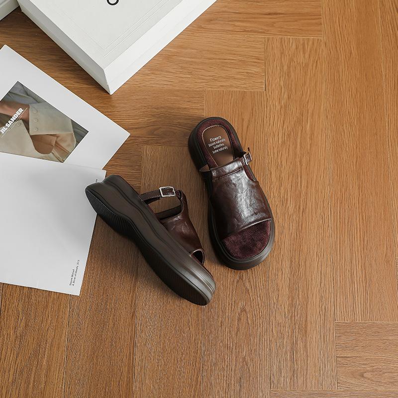 Комфорт~ Ретро слово с повседневными сандалиями на платформе, женские летние новые сандалии на плоской подошве в римском стиле