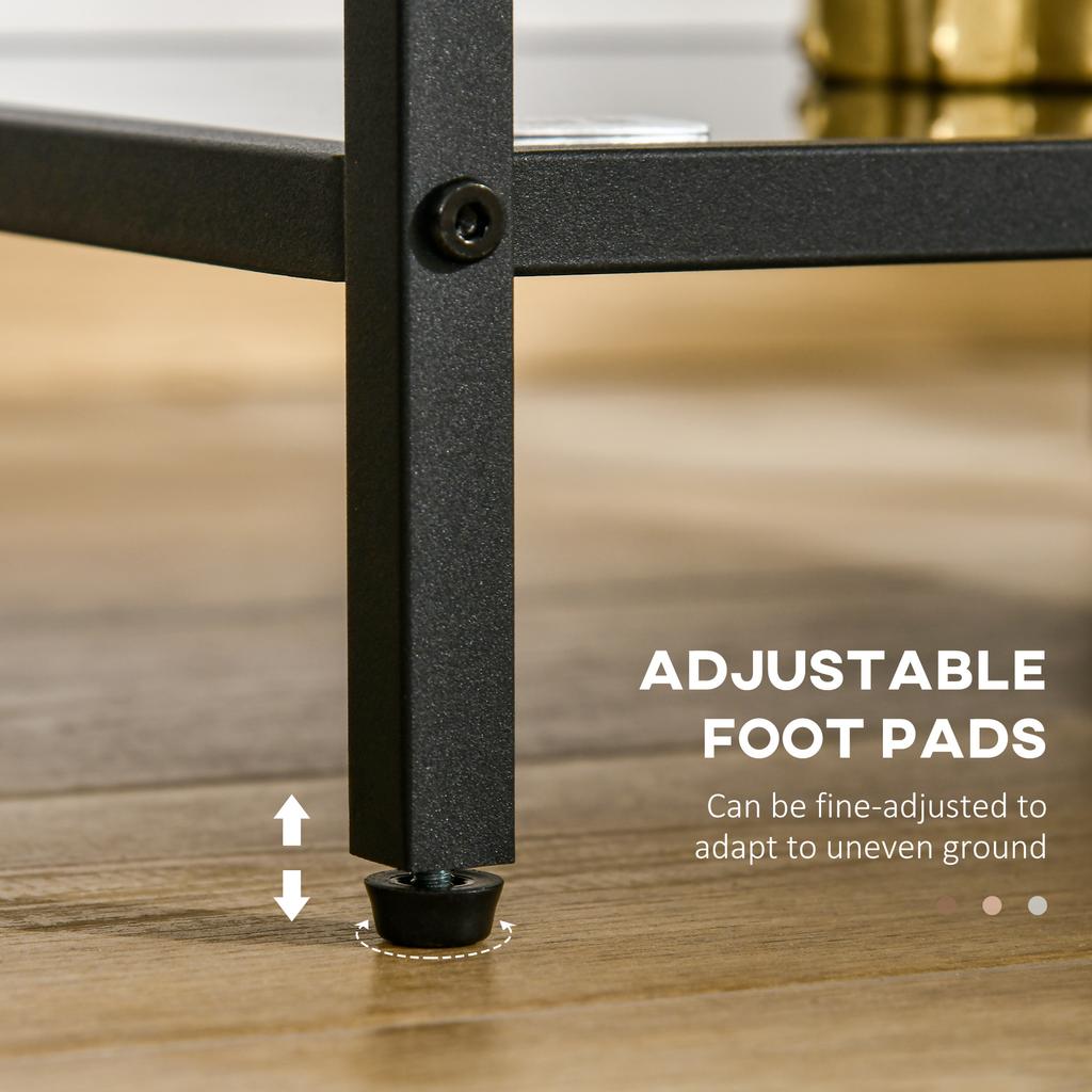 Beistelltisch mit gehärteten Glasplatten, 2 Ebenen, klassisches Design mit Metallstruktur, Schwarz