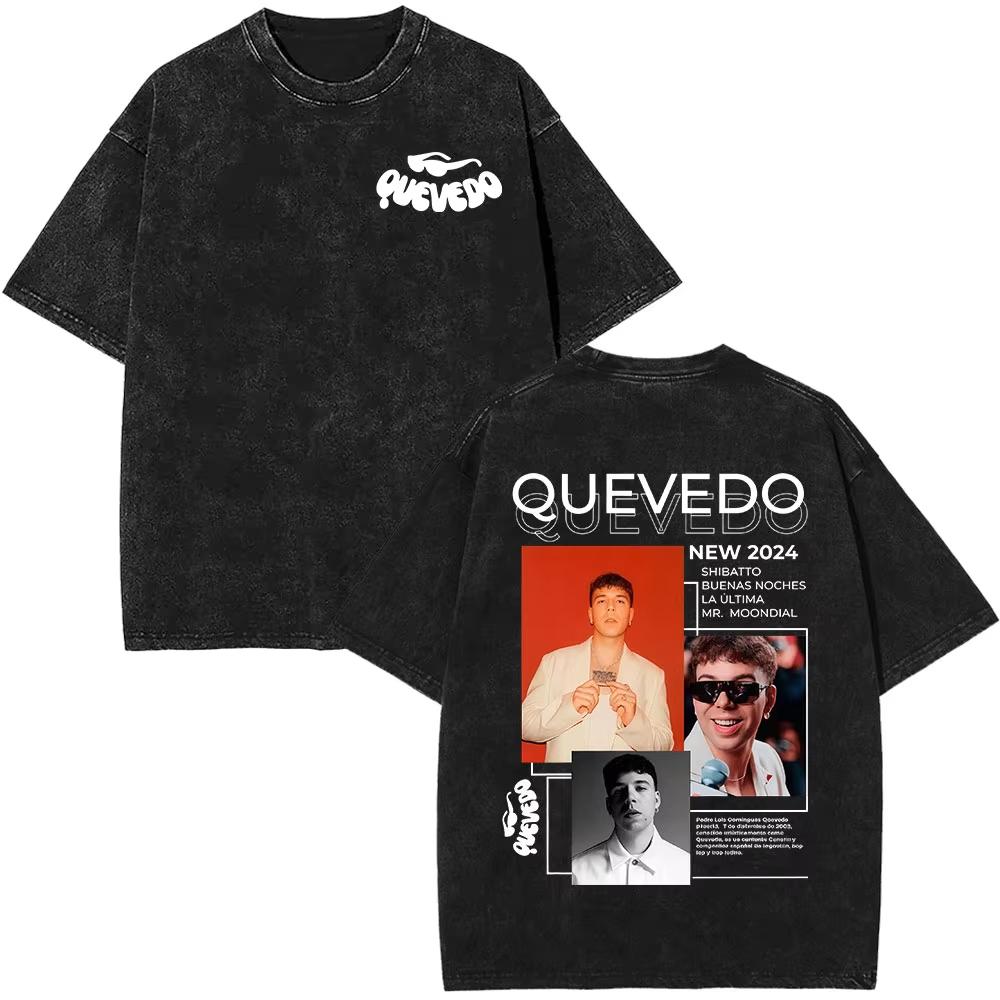 Rapper Quevedo Buenas Noches Vintage Washed T Shirt Mens High Quality Short Sleeve Tshirts Fashion Oversized Harajuku Tshirts
