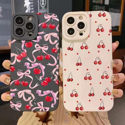 Милый силиконовый чехол Cherry Bow для iPhone 15 16 Pro 14 Plus 13 Pro Max 12 11 X XS XR 7 8 Plus SE противоударный мягкий чехол