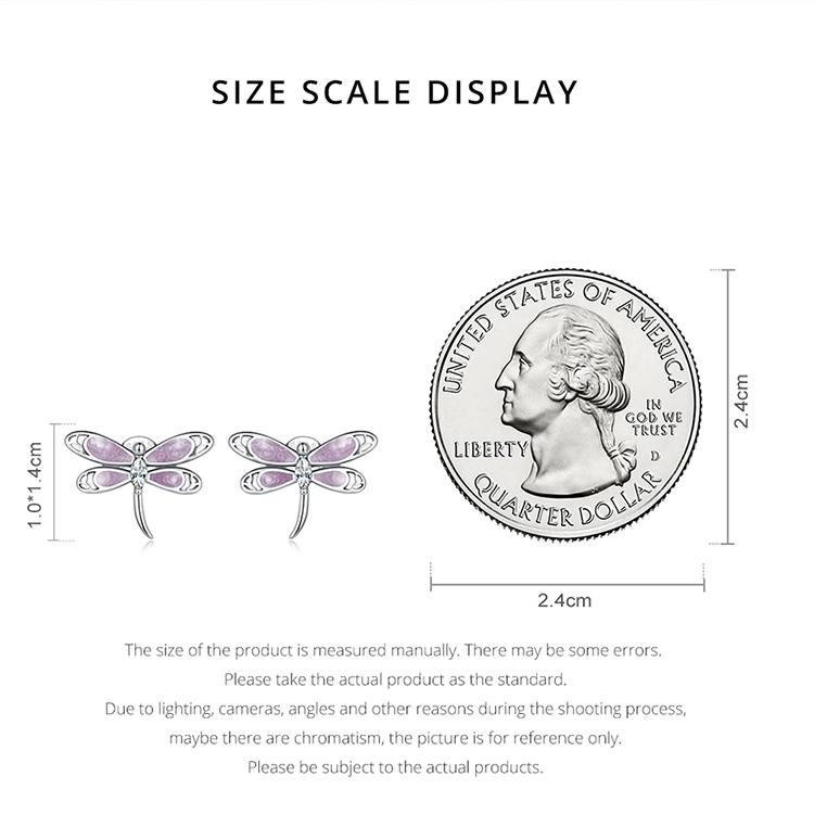 WOSTU 925 Sterling Silver Fine Pink Dragonfly Stud Earrings Insect Animal Ear Studs for Women Original High Quality Jewelry