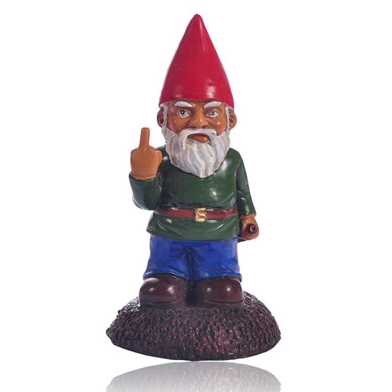 1pc Garden Decoration Outdoor Cartoon Gnome Vertical Middle Finger Resin Crafts Statues Decorations Gifts Yard Garden Ornaments