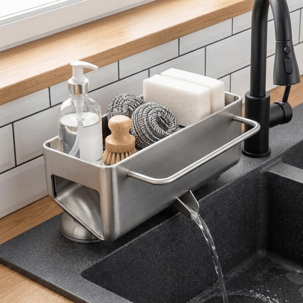 Punch Free Sink Storage Rack Wall Mounted Dishcloth Drying Rack Suction Cup Sink Drain Rack Sponge