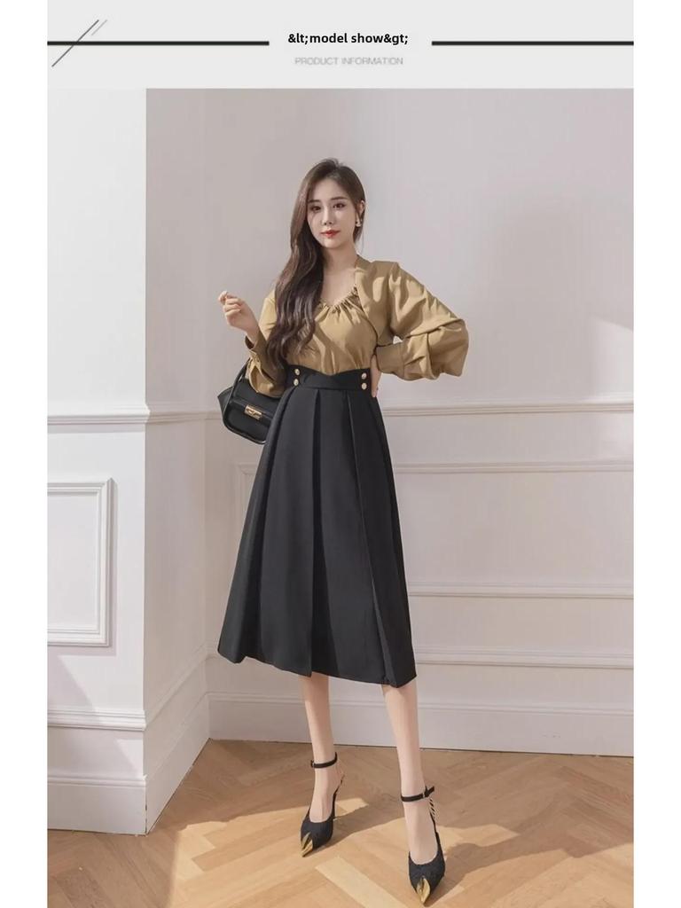 2024 Women's Summer A-line Pleated Midi Skirt - High-waisted, Hip-covering, Slimming Fit