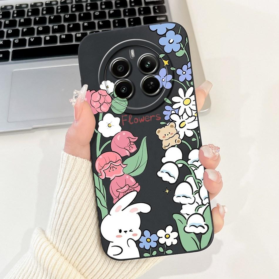 Чехол для телефона Realme 12 Pro+ 12Pro 5G Realme 12 Pro Plus 5G Элегантный Цветочный Кот Расписной Мягкий Силиконовый Однотонный Ударопрочный Чехлы