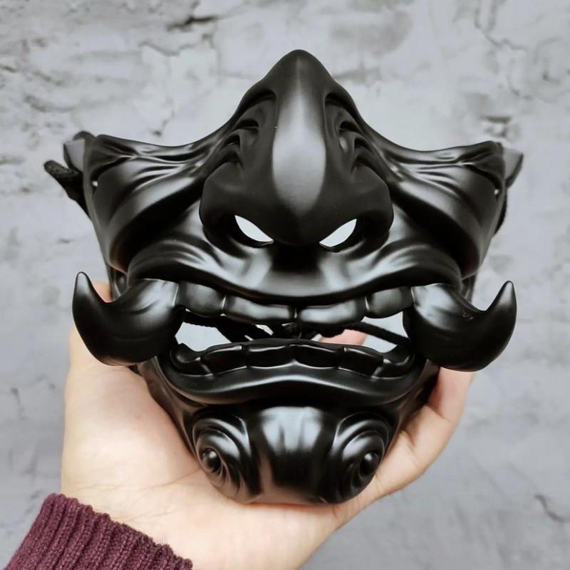Half Face Japanese Oni Hannya Mask Halloween Cosplay Cyberpunk Costume Prop