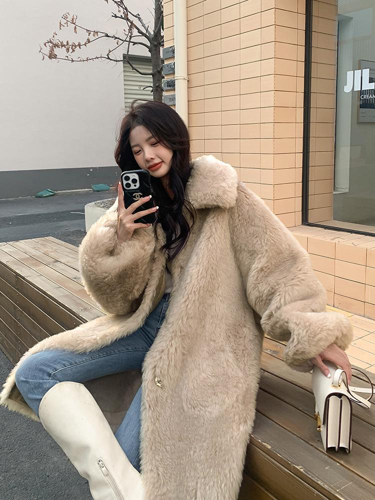 Женское пальто из искусственного меха большого размера, зимняя плюшевая куртка Тедди, плотные теплые пальто с длинными рукавами, женская зимняя верхняя одежда