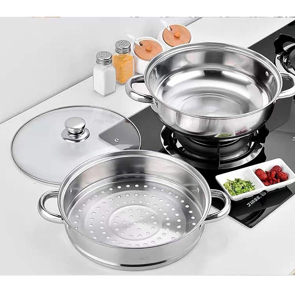Stainless Steel Vegetable Steamer Pan Set Transparent Double Boilers Steaming Cookware Dumpling