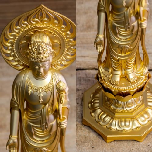 Buddhist statue of Shokannon Bodhisattva, 36cm (gold plated/24k gold), sculptor: Shuun Makita, model: "Tendai, Shingon, Rinzai sects", Takaoka bronzew