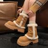 Зимние женские сапоги-дутики средней высоты на толстой подошве, новинка 2025 года, с интегрированным флисом и мехом, теплые шерстяные хлопковые ботинки «Алтай»