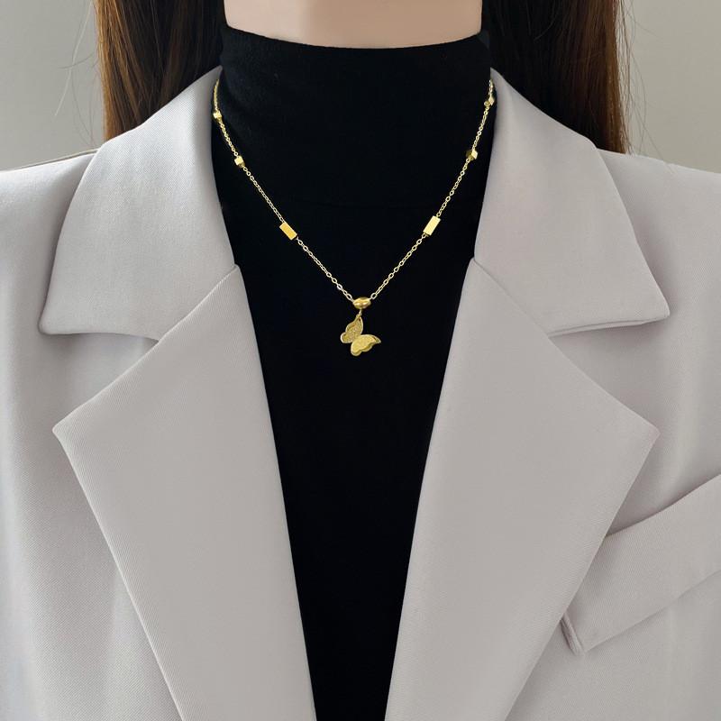 Light Luxury Butterfly Heart Zircon Pendant Necklace Stainless Steel Trendy Geometric Choker Jewelry Party Gifts For Women Girls