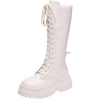 Новые женские мотоциклетные сапоги до колена, женская мода, толстая подошва, платформа, плоские каблуки, молния, Botas Femininas, длинные сапоги