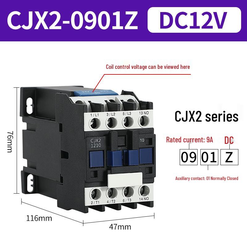 DC Контактор CJX2: Модели 1210, 0910, 1810, 2510 - Варианты напряжения: 12В, 24В, 48В, 110В, 220В, 380В