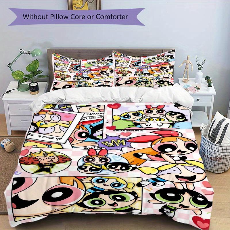 3pcs Powerpuff Girls Collection Bedding Set, Including 1 Quilt Cover and 2 Pillow Shams, Without Filling, Soft and Comfortable Home Bedroom Fabric, Fa