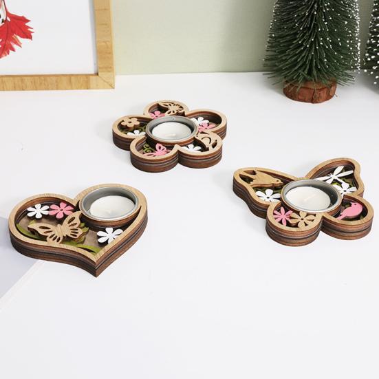 Деревянный подсвечник в форме сердца/бабочки/цветка, подсвечник для чайной свечи для свадеб, вечеринок, дней рождений, подружек невесты, детских праздников, стола