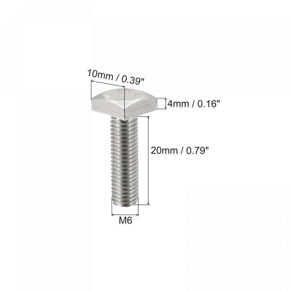 2 шт. Болт с квадратной головкой M6*20 мм, серебристый, с полной резьбой, прочный, квадратные машинные винты