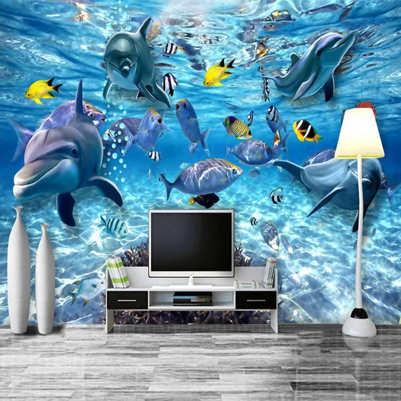 Underwater World Dolphin Fish 3D Photo Wallpaper Children Room Bedroom Living Room TV Decoration Wall Mural Wallpaper 3D