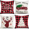 Christmas Cushion Covers 45x45 Cm Farmhouse Xmas Decor Red Black Buffalo Plaids Santa Pillow Cover Winter Holiday Decorations