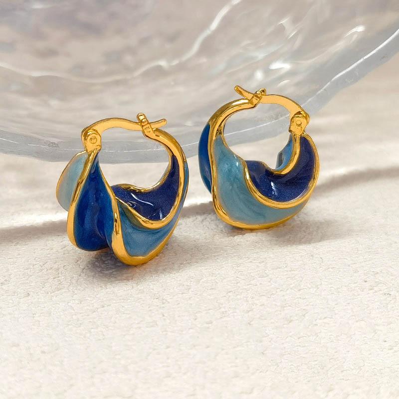 French Retro Earrings High-end Earrings Versatile Enamel Glaze Drip Oil Spiral Pattern Earrings for Women
