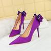 Fashionable Banquet High Heels Slim Heels Women's Shoes Shallow Mouth Pointed Toe, Back Bow Single Shoes