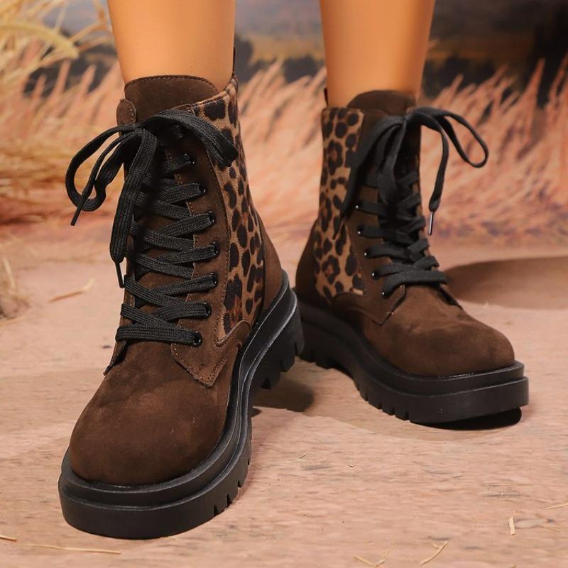Модные женские ботильоны из искусственной замши в стиле ретро с леопардовым принтом 2025, короткие ботинки на толстой подошве, нескользящие, размеры 36-43