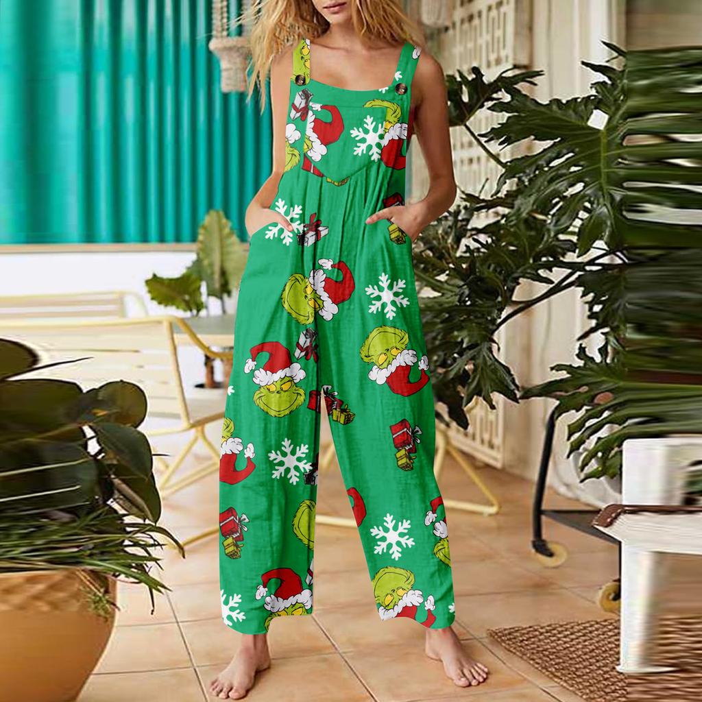 Women's Jumpsuit Halloween Print Casual Loose Vintage Shoulder Strap Cotton Linen