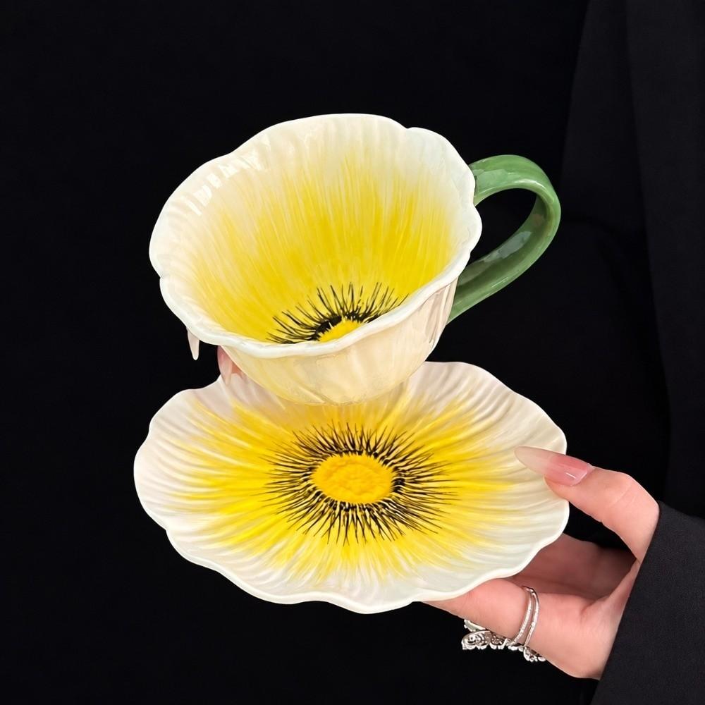 Flower Shaped Ceramic Coffee Cup Saucer Set Tableware Ceramic Coffee Mug Home Decor