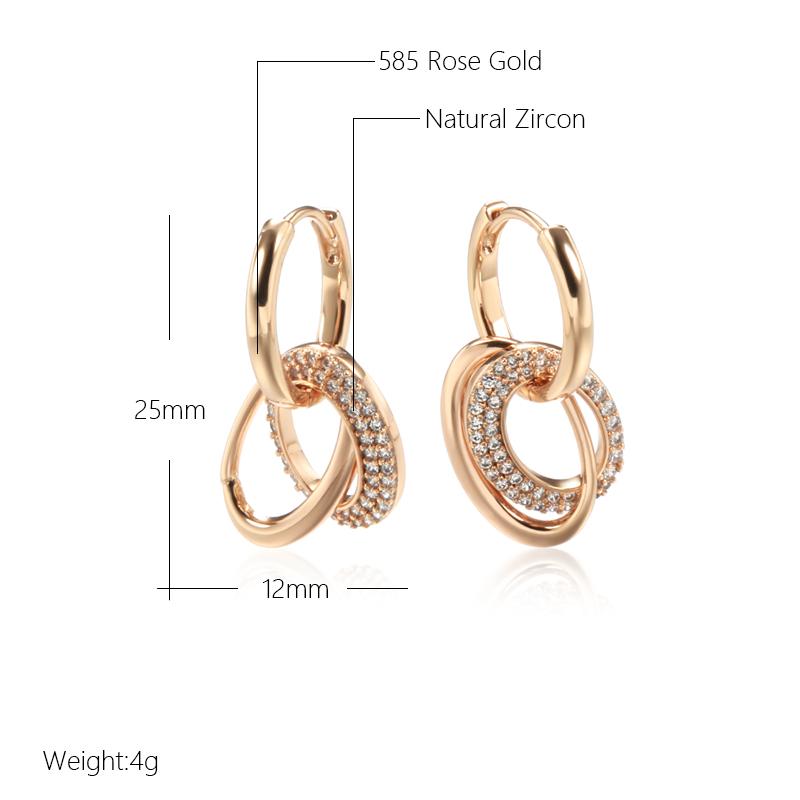 New Trendy  Rose Gold Hoop Earrings For Women Natural Zircon Geometry Pendant Vintage Bride Wedding Daily Jewelry
