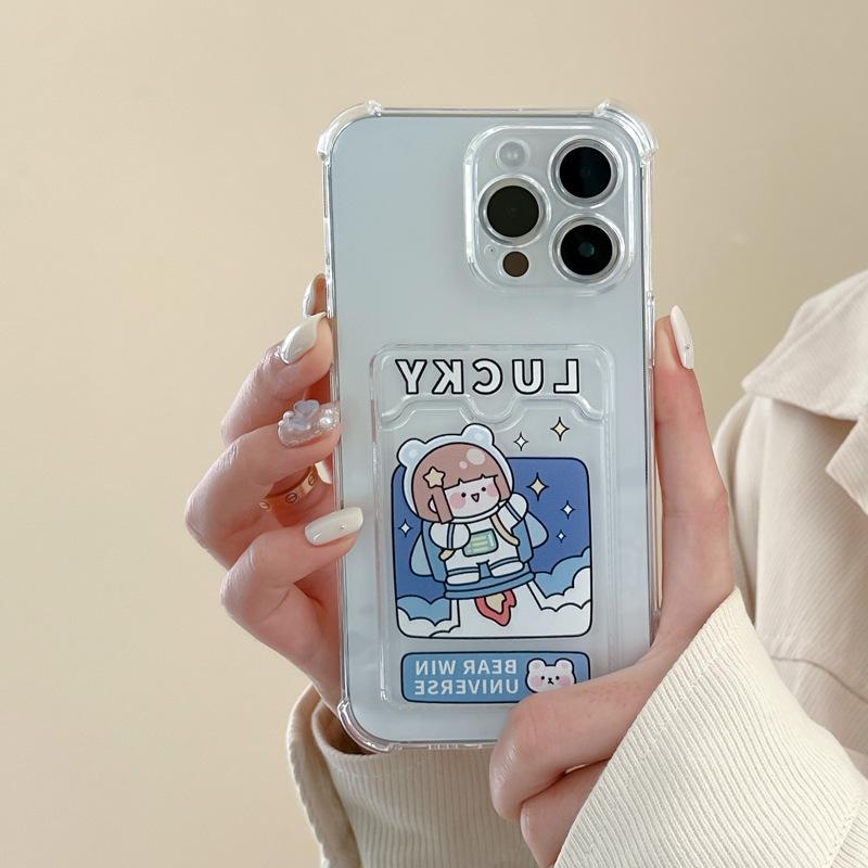 Чехол-держатель для карт Zhitai iPhone 16 Pro для Apple 15 Pro Max и 14, мультяшный дизайн подходит для 13 Pro