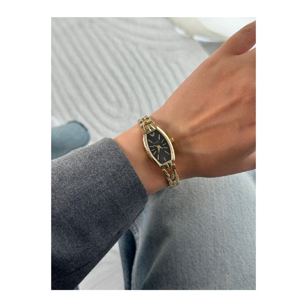 Verda Special Design Thin Strap Vintage Women's Wristwatch Gold Color (Black Dial)