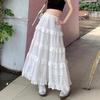 2025 Весна Женские Новые Юбки Винтаж Эластичные Плиссированные Элегантные Белые Длинные Юбки Кружева Высокая Талия