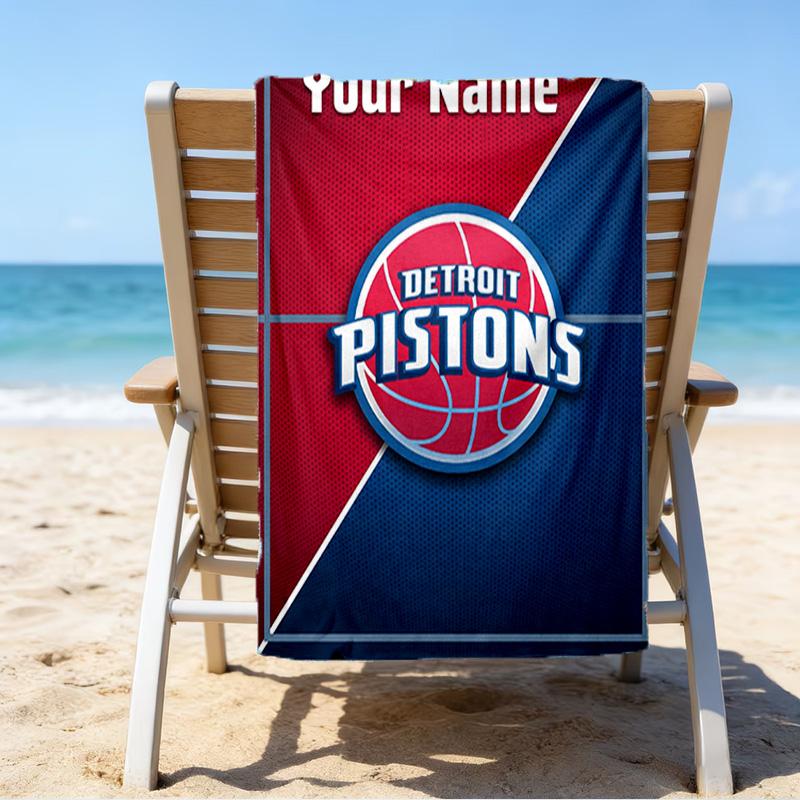 Custom Name Beach Towel Detroit-Pistons Logo Beach Towel, Soft Microfiber, Gift for Her/Him, Birthday, for Pool, Beach, Travel, Fan gifts