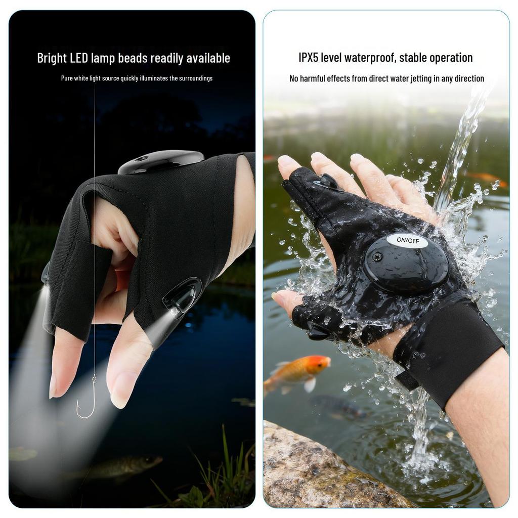 LED Flashlight Fishing Gloves for Night Fishing & Emergency Repairs