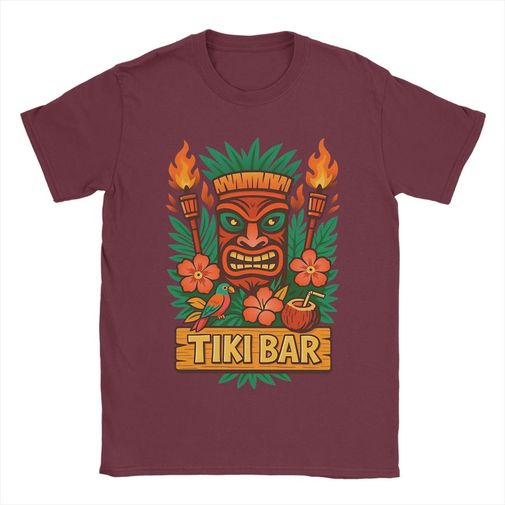 Retro Tiki Mask Tropical Fire Vibes Unisexs T Shirt Creative Tees Short Sleeve Crewneck TShirts Cotton Printed Clothing