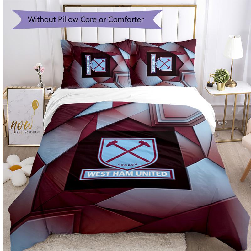 West Ham United Football Printed 3 Pieces Bedding Set, Comfortable Skin Friendly Bedroom Duvet Cover Set