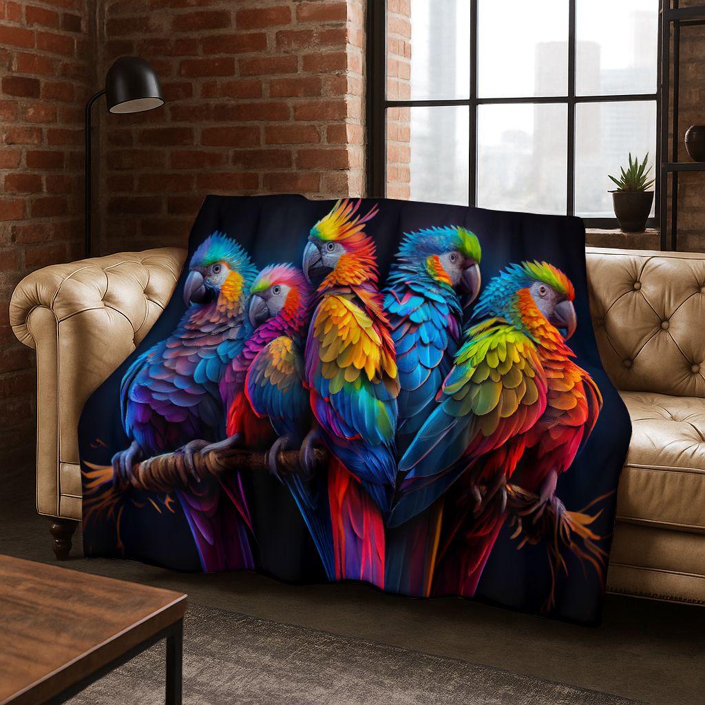 Colorful Tropical Parrot Macaw Natural Birds Art Flannel Blanket,Cozy Soft Throw Blanket for Home Bedroom Bed Sofa Cover Kids