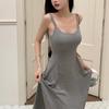 Sexy Low Collar Spaghetti Strap Dress Women Slim Fit Black Long Beach Dresses Woman Buttons Sleeveless Maxi Sundress