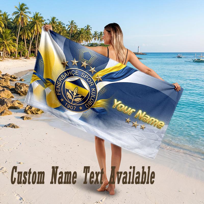 Fenerbahçe FC Design Beach Towel Custom Text Large Towel for Beach Vacation