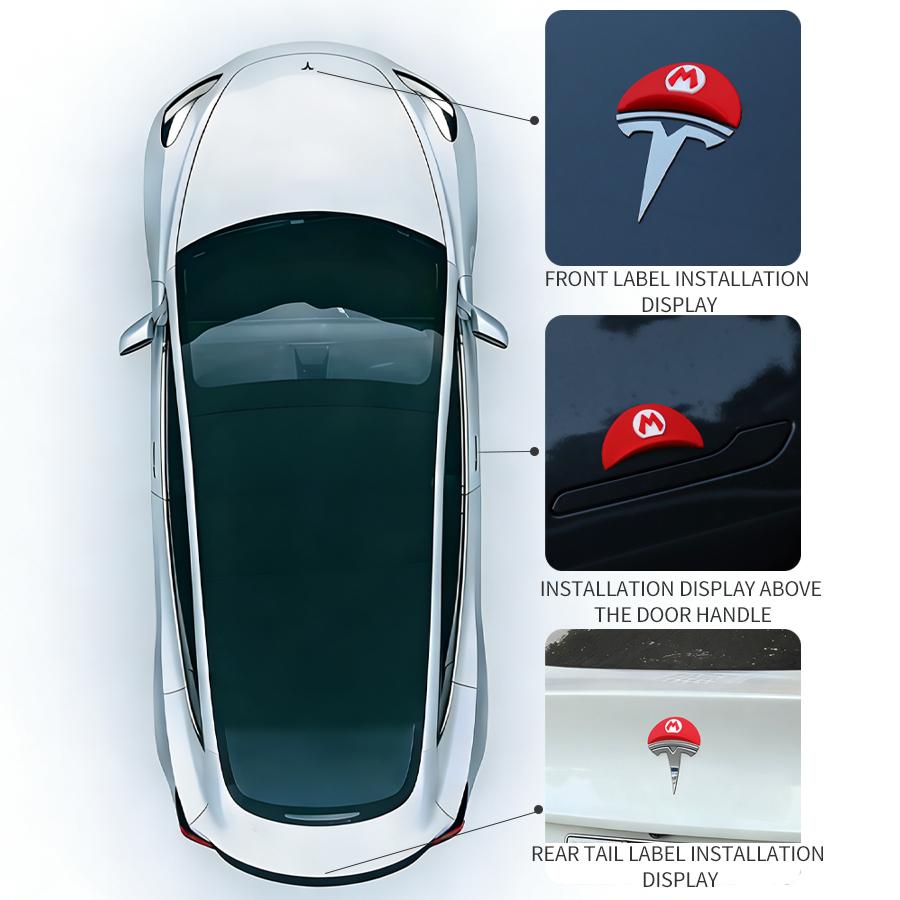 Suitable for most car models 3D Waterproof Christmas Santa Hat Stickers for Tesla Personalized Creative Car Logo