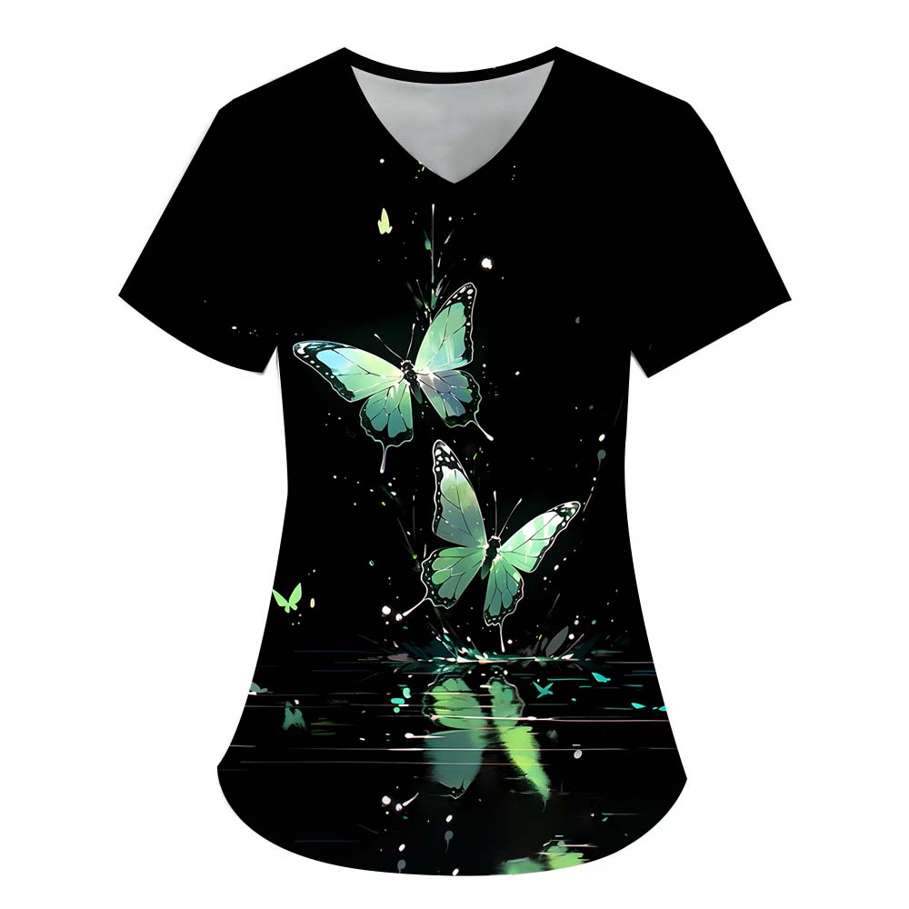 Хирургический костюм женский с принтом 3D-элементов бабочек, V-образным вырезом, карманами для медсестер, ветеринарная рабочая одежда, медицинская форма для женщин