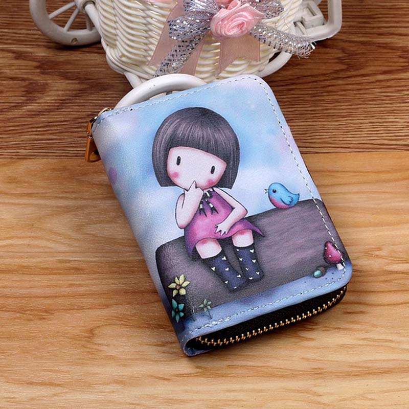 Cartoon Cat Pattern Card Bag for Women Multi-card Bit Credit Card Holder Case Small Leather Wallet Little Girl Zip Coin Purse
