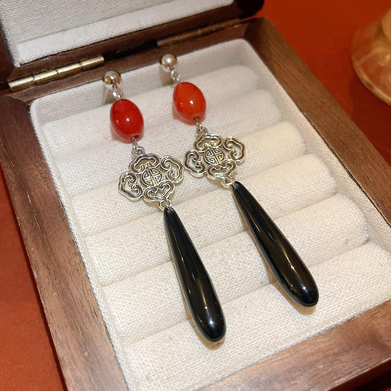 Гуофэн Серьги-кисточки с цирконом 'Серебряная игла', Ретро Легкая роскошь Высококлассные серьги-гвоздики Нишевые Универсальные серьги