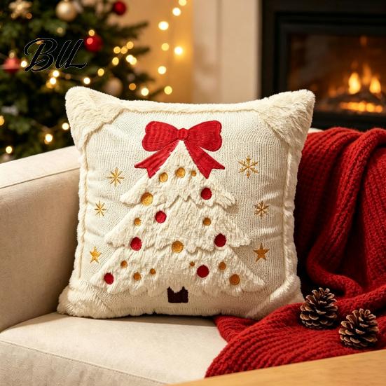 Decorative Throw Pillows for Couch Christmas Plush Pillowcase, 3D Embroidered Design Soft Pillow Holiday Living Room Decor Cover, Cushion Cover