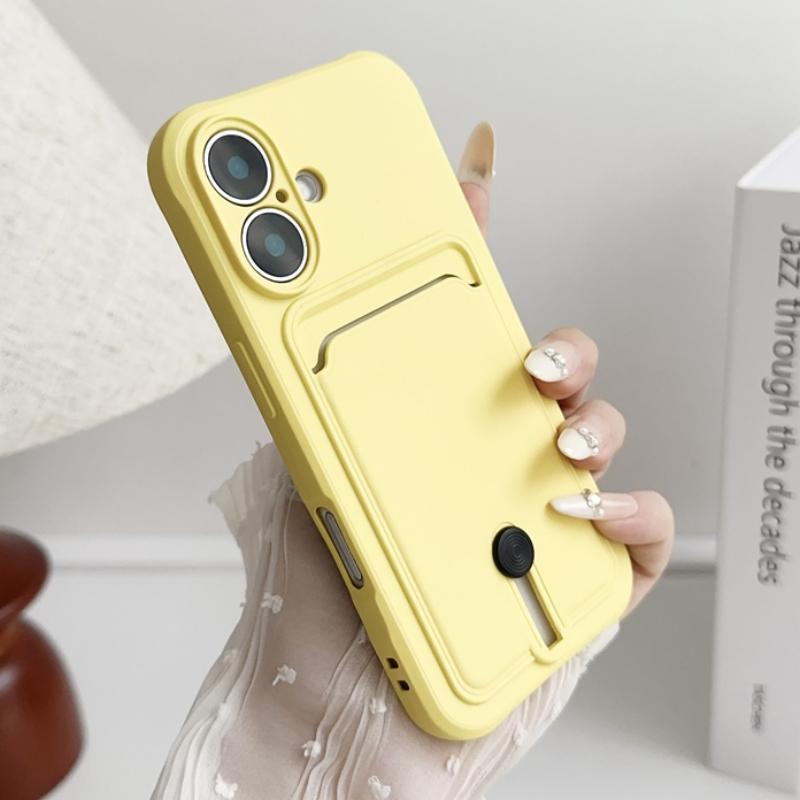 Кошелек-чехол с держателем для карт Push Card Bag Slot Holder для iPhone 16 15 14 Plus 11 12 13 Pro Max 16E Роскошный Мягкий Матовый Силиконовый Ударопрочный Чехол