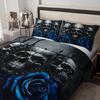 3pc Skull Bedding Set Goth Bedding Sets Queen size King size With  Rose Halloween Skull Bed Blue Black Duvet Cover