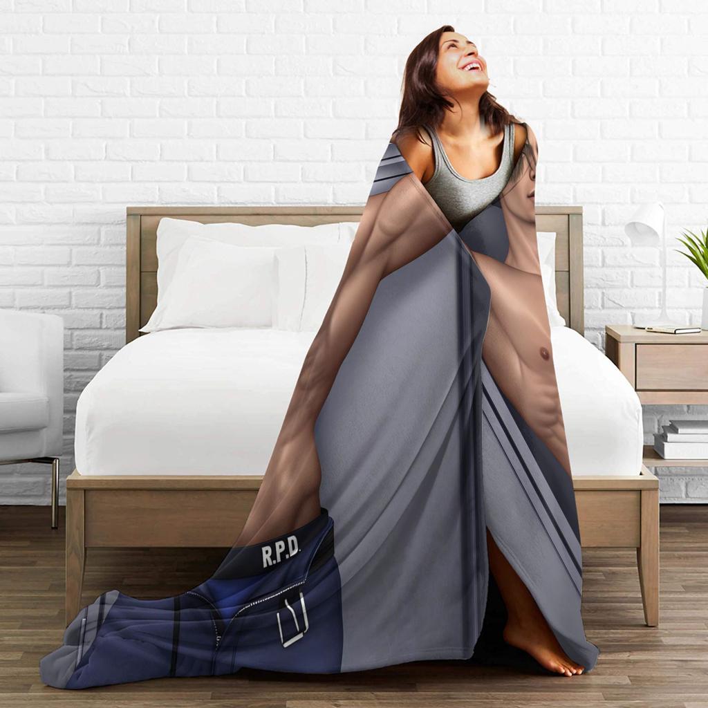 Warm Cozy Blanket Camping Leon Poster Throw Blanket Aesthetic Bedspread For Couch Bed